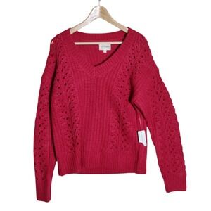 Lucky Brand Red V Neck Sweater Woman's Size Medium NWT
